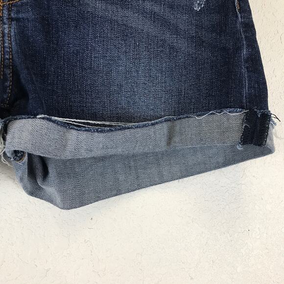 Kancan Jess Ultra High Rise Exposed Button Fly Dark Wash Folded Hem Denim Shorts - Picture 9 of 11